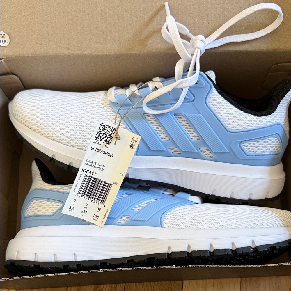 adidas White & Light Blue Ultrashow Athletic Sneakers